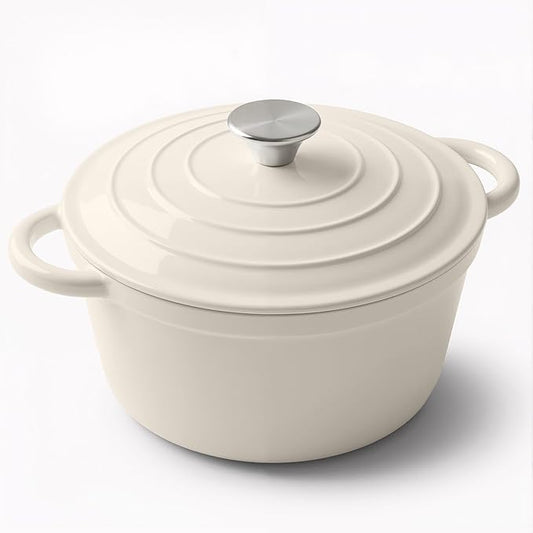 Miereirl 4.5 Quart Enameled Dutch Oven Pot with Lid, Cast Iron Dutch Oven with Dual Handles for Bread Baking, Cooking, Non-stick Enamel Coated Cookware (Beige)