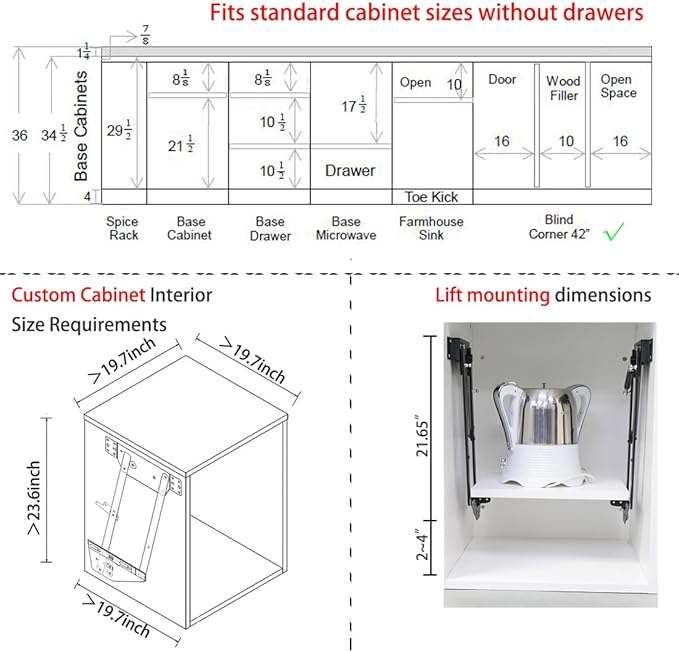 Mixer Lift for Cabinet，Appliance Lift for cabinet-Soft Close Heavy Duty Kitchen Appliance storage lifting system，with Locking Mechanism，Max load 50lb.