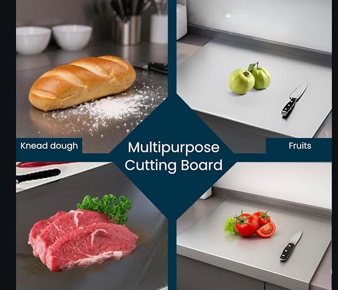 Stainless Steel Cutting Boards for Kitchen - Food-Grade 304 - Suitable for Meat, Fruits, Veggies, & Bread- Large-sized Chopping Boards with Lip - 11.81x15.75 in