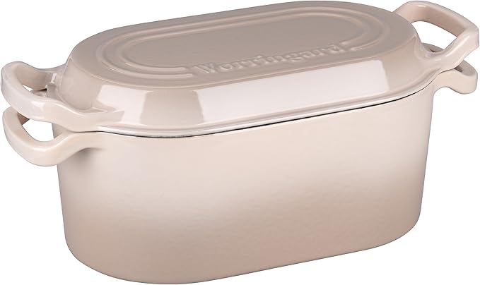 Oval Dutch Oven Pot with Lid, Enamel Coating Cast Iron Bread Pans for Homemade Sourdough Bread Baking, Cooking, 4 Quart, Latte