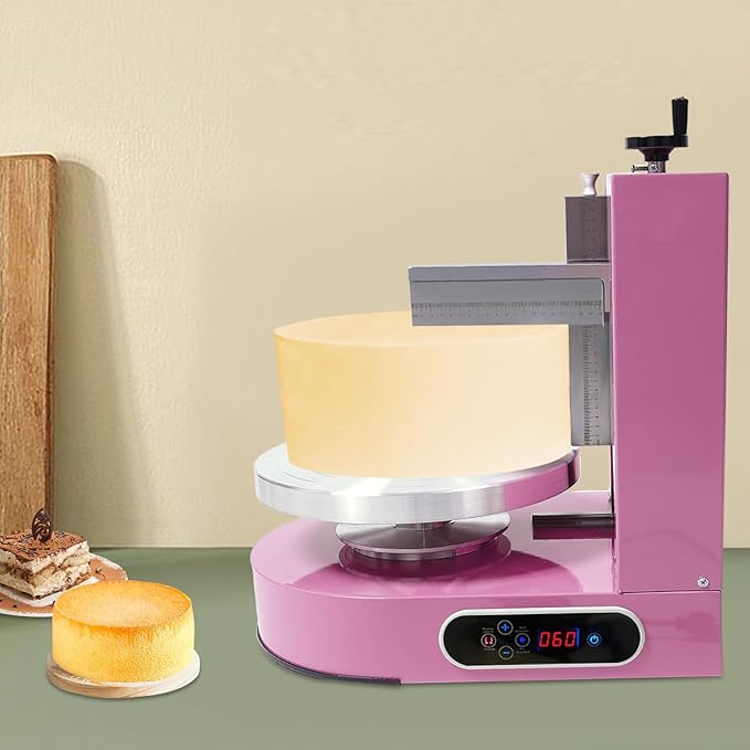 Cake Decorating Machine, Automatic Cake Cream Frosting Machine,Cake Icing Machine with Adjustable Scraper, for 4" to 12" Cake, 60-320rpm for Cake Dessert Shops, Home (Pink)