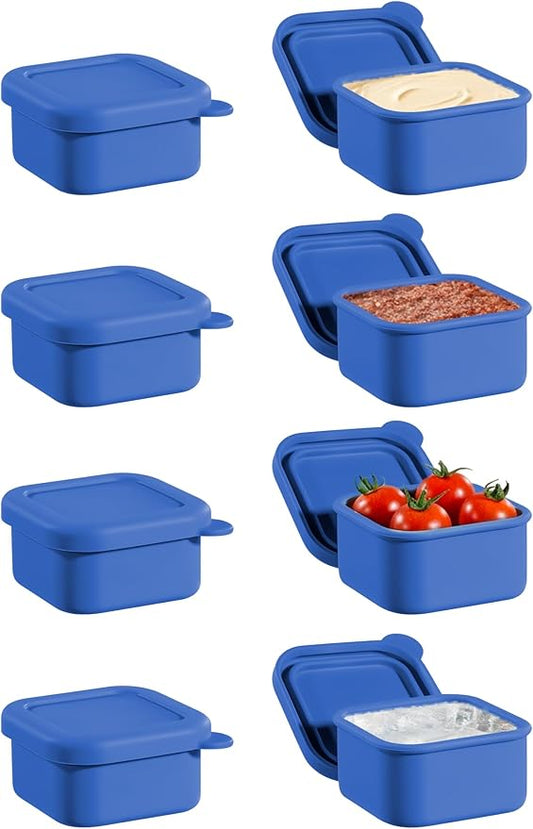 8 Pcs 1/2 Cup Silicone Freezer Molds With Lid, Silicone Freezer Trays for Sauce and Food Storage, Ice Cubes Molds, Small Portion Containers for Meal Prep, Nuts, Snacks, Dessert (Blue)