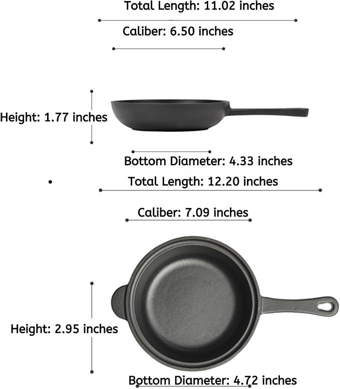 Cast Iron Saucepan - 7-Inch Small Cast Iron Pot with Lid & Silicone Basting Brush - 1.06 Quart Uncoated Saucepan for Frying, Stewing, and All Stovetops, Suitable for 1-2 people