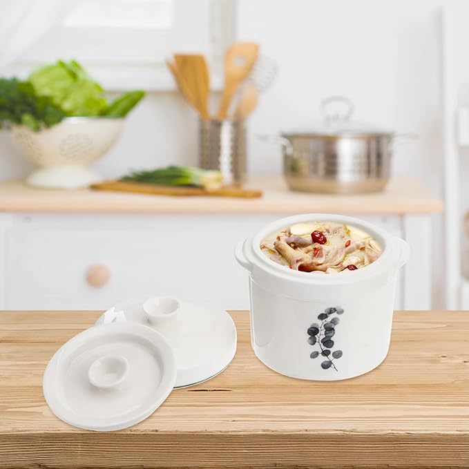 Zerodeko 1Set Ceramic Stew Pot with Lid, Small Steam Soup Bowl Steaming Cup for Home Kitchen Egg Custard Appetizer Bowl (13.50X13.00X13.00cm)