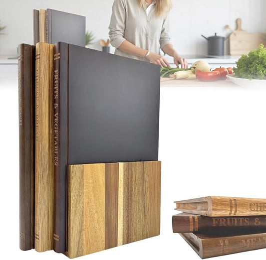 Book Shaped Cutting Board Set: Wooden Charcuterie & Cheese Board with Stand - Perfect Valentine’s Day Gift for Book Lovers & Couples, 3-Piece Kitchen Decor