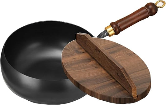Uncoated Thick Iron Pot - Unenameled Cast Iron Casserole, Handmade Hammered & Large Belly with Lid for Baking, Cooking, Stewing (28CM/11.02IN,without Lid)