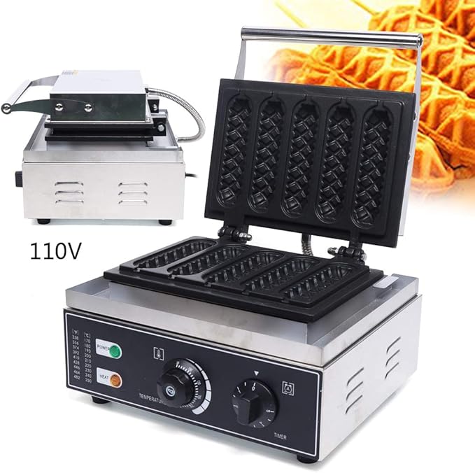 Hotdog Waffle Maker 1500W Commercial Waffle Machine 110V Electric Corn Hot Dog Waffle Maker Crispy Baking Corn Dog Waffles Non-Stick Maker 5PCS (5Pcs)