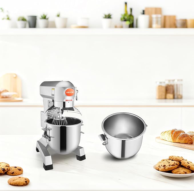 Happybuy 30Qt Commercial Food Mixer with Timing Function， Commercial Mixer 1250W Stainless Steel Bowl Heavy Duty Electric Food Mixer Commercial with 3 Speeds Adjustable, Perfect for Bakery Pizzeria