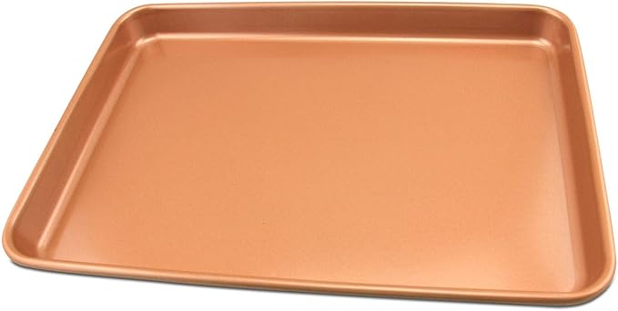Set of 2 Nonstick Copper Cookie Sheet and Copper Coating Baking Pan for Cookies 11" x 16"