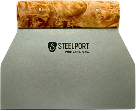 Steelport Bench Scraper | USA Made Dual Edge Stainless Steel Dough Cutter | 18-Gauge Steel Blade, Tapered Maple Burl Handle | Kitchen Gadgets for Bakers, Professionals, Home Cooks | Gift for Bakers
