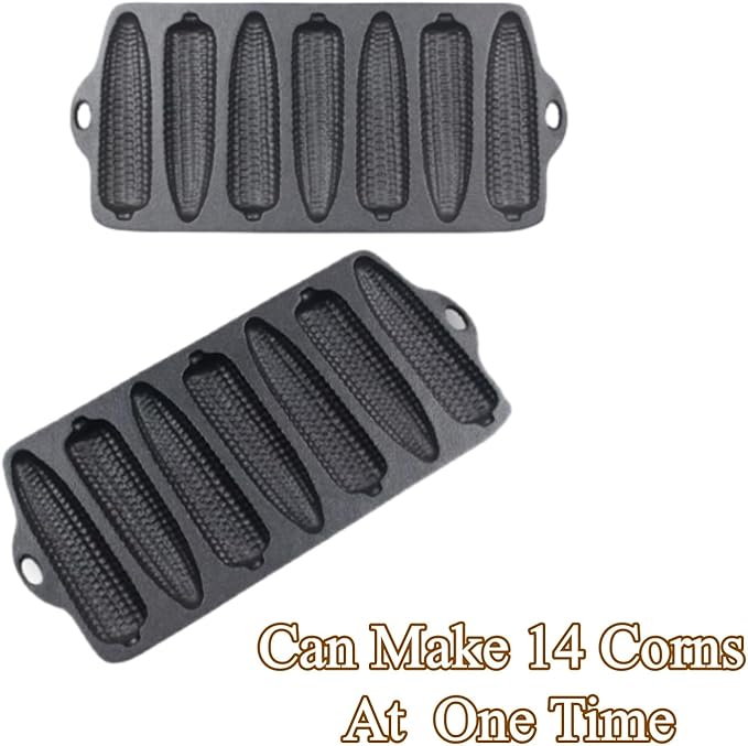 2 Pcs Cast Iron Corn Pan Baking Bread Molds 7-Hole Corn Pancake Pan Uncoated Cake Baking Tray Compatible with Oven, Stovetop, Grill, and Campfires