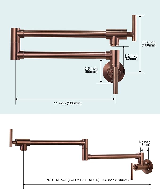 Pot Filler Faucet Rose Gold - WOWOW Solid Brass Pot Filler Wall Mount Kitchen Folding Faucet Over Stove with Double Joint Swing Arms