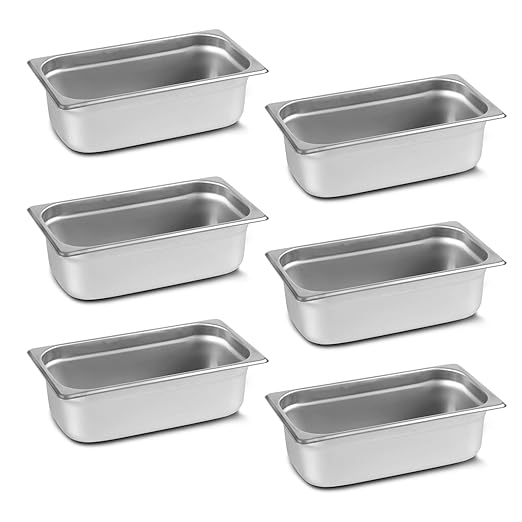 Aplancee 1/3 Hotel Pans 4 Inch Deep Stainless Steel Food Pan - Anti-Jam 6 Pack Steam Table Pan Set for Catering, Buffet Use, Kitchen Prep