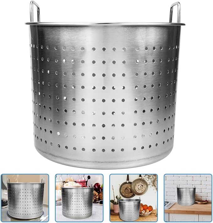 Hemoton Stainless Steel Steamer Basket for Pot, Large Deep Fryer Pot Strainer for Boiling, Frying Turkey, Crawfish, Insert Seafood Boil Basket for Home Restaurant Kitchen