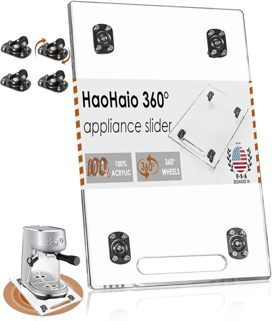 Acrylic 360° Glide Heavy-Duty Appliance Sliders for Countertops – Space-Saving, Effortless No-Lift Moving Tray for Coffee Makers, Kitchen Appliances with Scratch-Proof Protection(Clear)