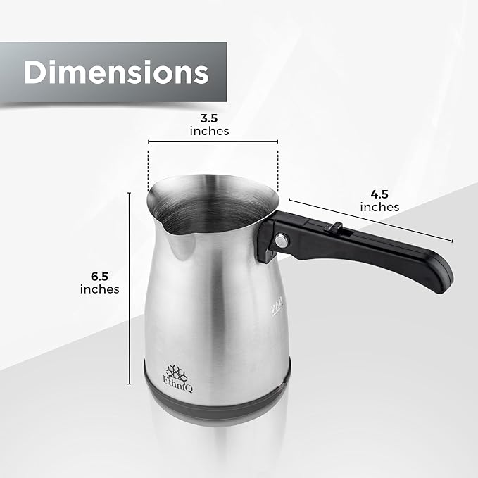 ETHNIQ Turkish Coffee Pot - Stainless Steel, 120V, 1 to 4 Cup Capacity, Coffee Maker with Foldable Handle for Home & Travel & on-off Button (Slow Brew)