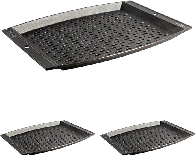 Lodge Pre-Seasoned Cast Iron Rectangle Grill Topper - Use on the Grill - Grilling Pan Designed to Protect Food from Falling Through the Grate - Cast Iron 15 Inch (Pack of 3)