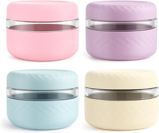 4 Pack 16 oz Glass Lunch Bowl Containers with Lids | Leak & Spill Proof, BPA-Free, Microwave & Dishwasher Safe, Airtight Meal Prep & Food Storage Jar for Lunch, Salad, Soup, Oats, Stew, Yogurt
