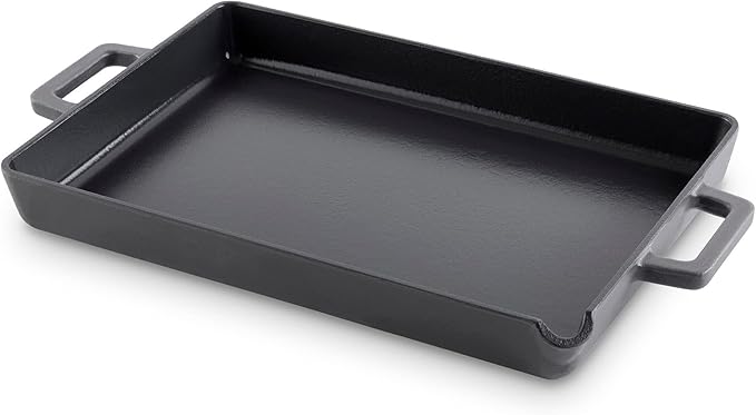 DASH Zakarian by Dash 9"x13" Nonstick Cast Iron Pan with Pour Spout and Removable Silicone Grips for Searing, Baking, Broiling, Grilling and more- Black