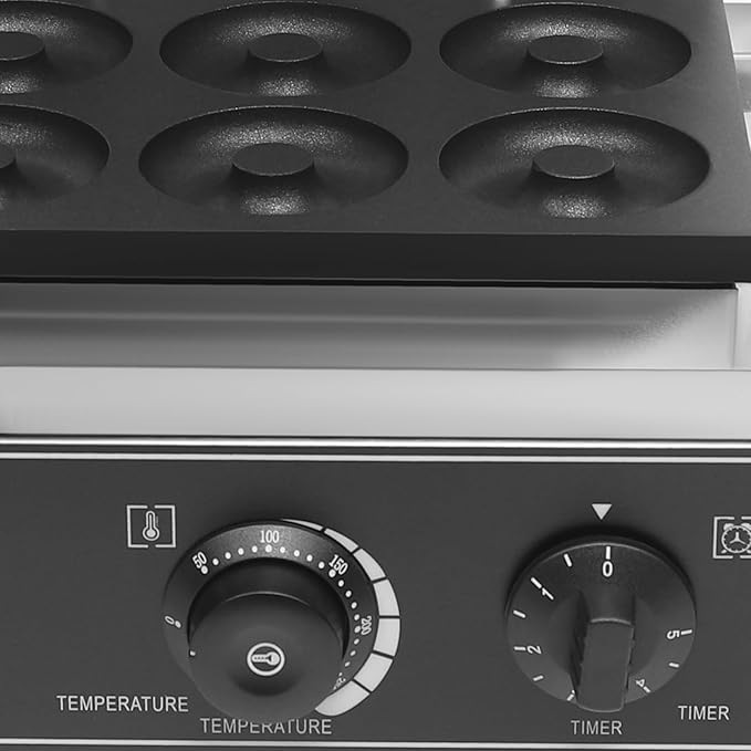 Mini Donut Makers, Commercial 6 Holes Double-Sided Electric Waffle Maker, 1550w 122-572℉ Non-Stick Donut Bake Machine for Professional Kitchen, Waffle Donut Machine for Chocolate Candies Ketchup etc