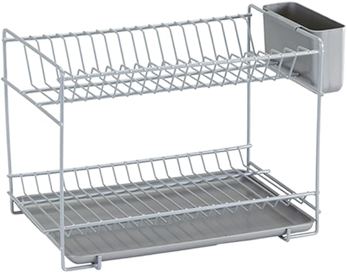 Small Grey Plastic Coated Dish Rack, Metal, 38.5 x 25 x 28 cm