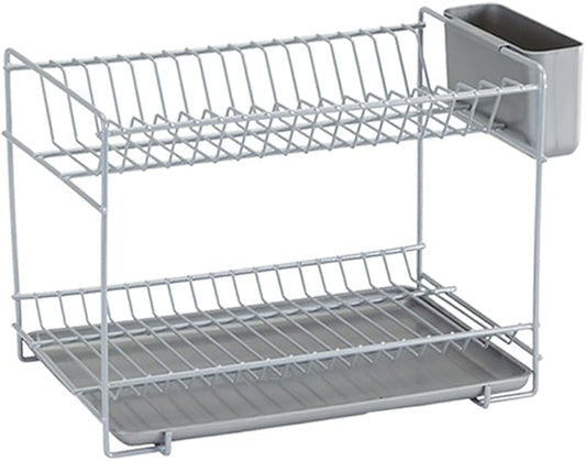 Small Grey Plastic Coated Dish Rack, Metal, 38.5 x 25 x 28 cm