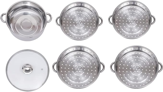 Multipurpose Stock Pot and Steamer Pots 5 Tier Pasta Pots Cooker Pot Kitchen Steaming Cookware with Lid for Cooking Vegetables, Seafood,Soups, Stews (17.71'' H)