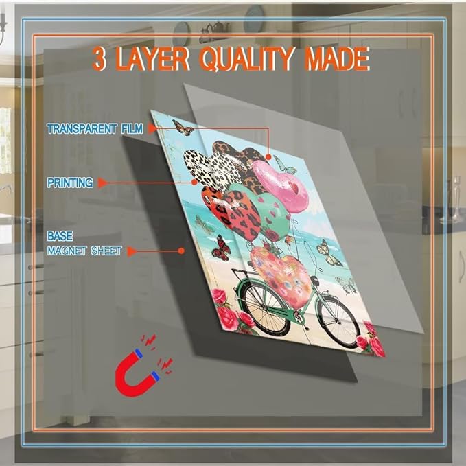 Dishwasher Magnet Cover, Heart Balloons Bicycle Butterfly Refrigerator Magnetic Vinyl Sticker for Dishwasher Door, Valentine's Day Decorative Kitchen Appliance Panel Decal, 23Wx26H Inches