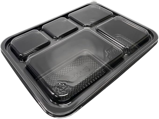 5 Compartment Meal Prep Containers With Lids - (50 Pack) Plastic Food Bento Boxes Stackable Reusable Disposable Microwaveable Safe