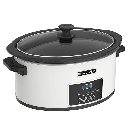 7-Quart Programmable Slow Cooker with Timer Keep Warm - Small Kitchen Appliance for Family Dinners - Serves 6+ People - Heat Settings: Keep Warm(White, Black Liner)