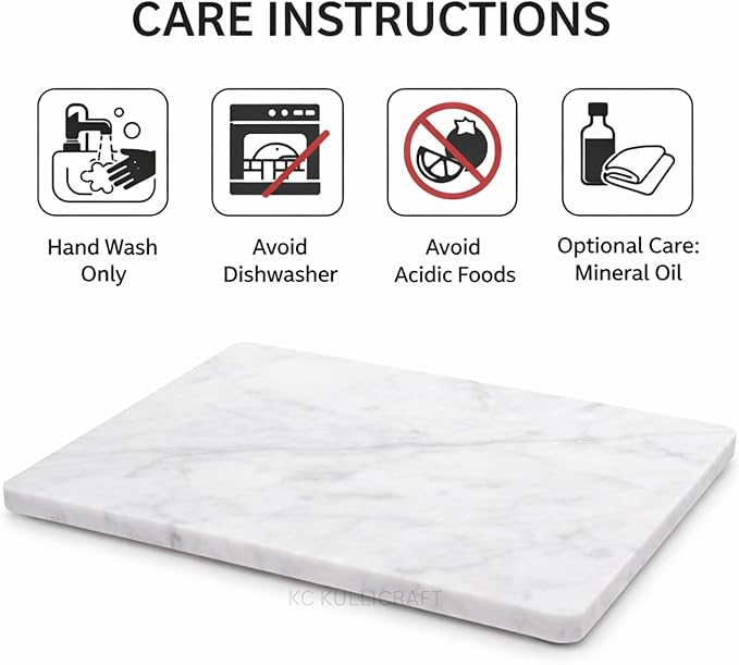 KC KULLICRAFT 8×12 Inches White Marble Cheese & Charcuterie Serving Board – Natural Marble Cutting Board & Pastry Slab with Non‑Slip Feet – Premium Stone Kitchen Tray Gift.