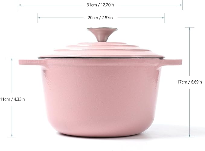 HAWOK 3 qt Enameled Cast Iron Dutch Oven, Dia. 7.87 inch with Lid, Pink