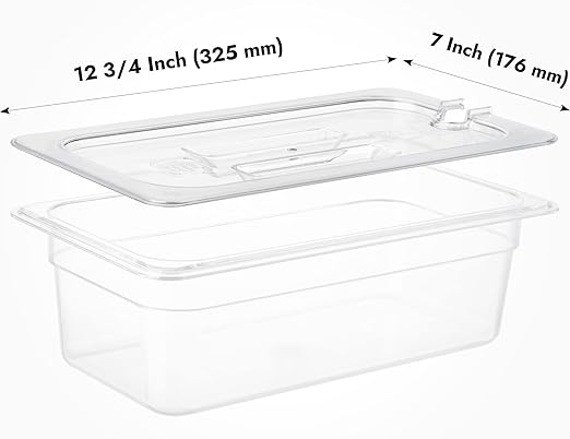 CURTA 6 Pack NSF Notched Food Pan Cover, 1/3 Size Clear Polycarbonate Lid with Handle for Commercial Food Pan, Dishwasher & Freezer Safe Plastic Clear