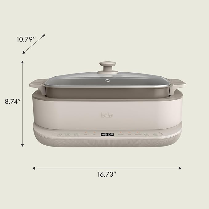 bella 6.0 QT Multi-Cooker, Ceramic Nonstick Coating, 4-in-1 Versatility, 4 cooking functions, Slow Cook, Sear, Saute, Steam, Serves 7 people, Dishwasher Safe Pot & Tempered Glass Lid, Tangle Free Cord Wrap, Oatmilk