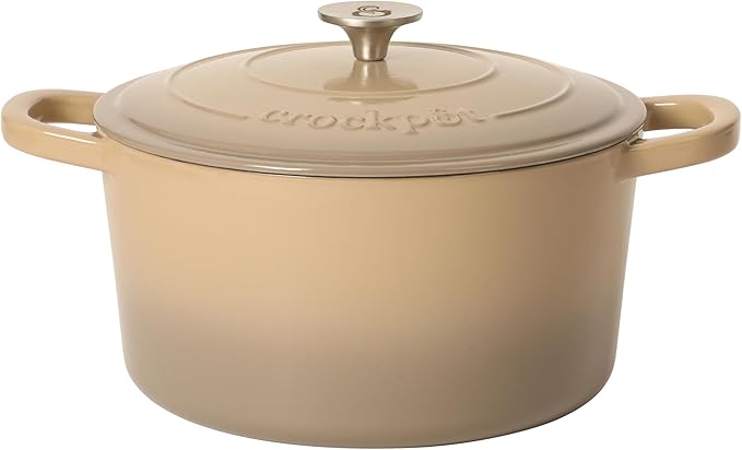 Crock Pot Artisan 5-Quart Round Cast Iron Dutch Oven Pot With Lid - Gradient Taupe