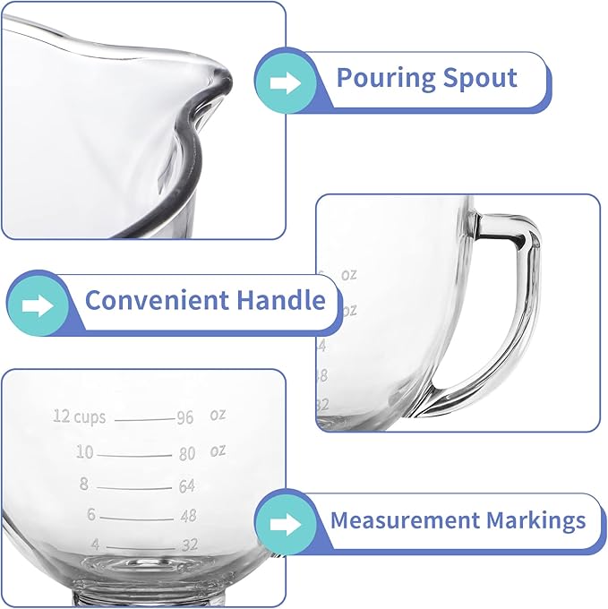 MOLIGOU Glass Mixing Bowl Compatible with Kitchenaid 4.5 and 5 Quart Tilt-Head Stand Mixers, 5 Quart Glass Mixer Bowl with Handle and Pour Spout