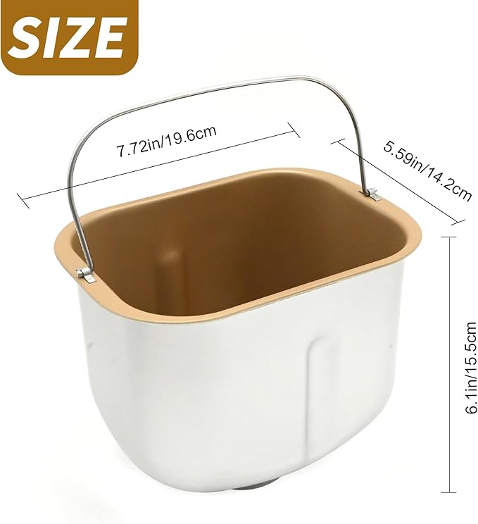 Bread Machine Baking Bucket (Rectangle), Bread Plate Household, Bread Baking Pan, 7.7" D x 5.6" W x 6" H, Capacity 2LB