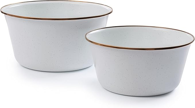 Barebones Enamel Mixing Bowl Set - Mixing Bowls, Salad Bowls, and Serving Bowls - Camping Dishes and Kitchen Essentials (Eggshell)