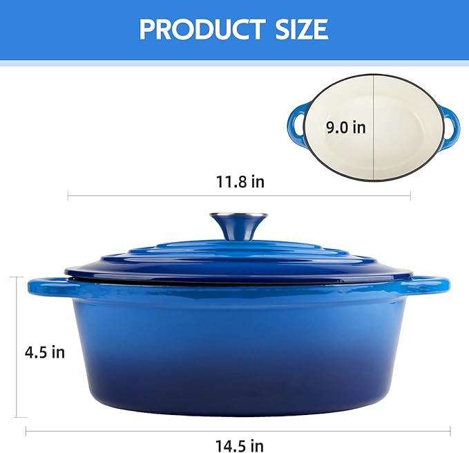 5.5 Quart Oval Enameled Cast Iron Dutch Oven Pot with Lid, Oven Safe up to 550° F & Dishwasher Safe, Sturdy Dutch Oven Cookware