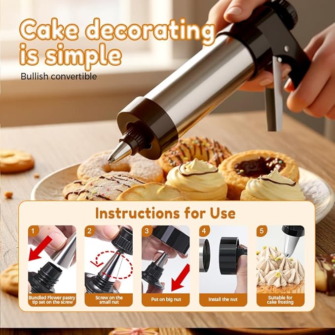 Stainless Steel Cookies Press, 2026 Upgraded Spritz Cookie Press Gun Kit for Baking, Electric Cookie Press with 13 Discs 8 Piping Tips for Churros Cake Decorating (Black)