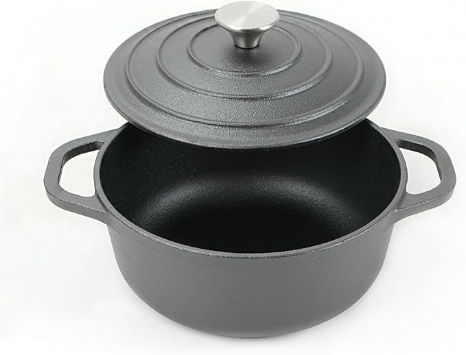 HAWOK Cast Iron Pre-seasoned Mini Dutch oven, Dia. 18 cm/7 inch, 1.5 Quart, with Silicone Bread Sling Black