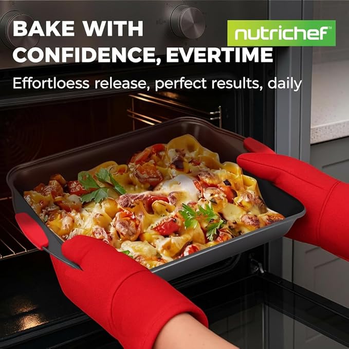 NutriChef Baking Set - 6 Piece Bakeware with Nonstick Carbon Steel for Easy Release and Cleanup, Durable and Versatile Design, Includes Cookie Sheet, Loaf Pan, Muffin Tin & More