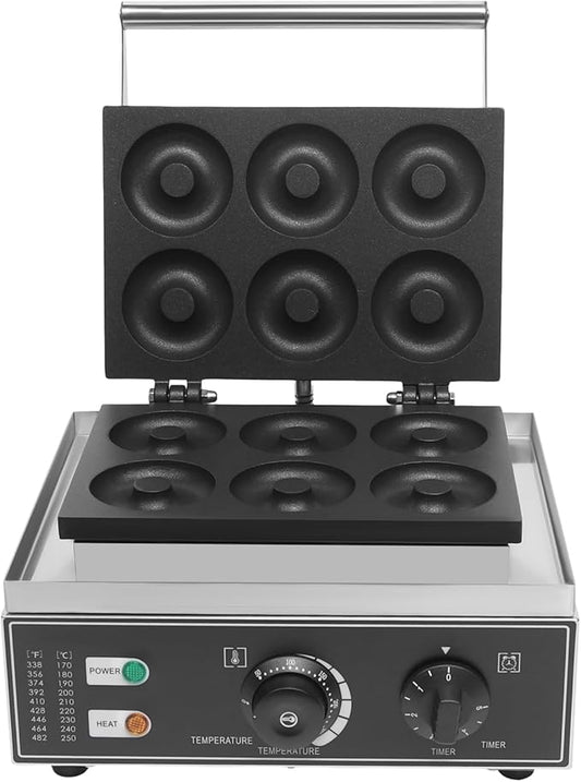 Commercial Donut Maker Machine,6 Holes Double-Sided Heating Waffle Donut Machine,110V 1550W Electric Doughnut Maker. Non-stick Donut Maker Teflon-Coating for Kitchen Bakery Dessert Shop