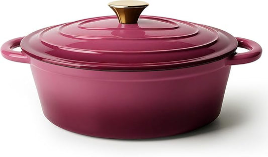 Vintage Style Oval Dutch Oven for Bread Baking, 4.5 Quart Non Stick Enameled Cast Iron Dutch Oven Pot with Lid, Oven Safe Oval Casserole with Lid up to 500°F for Baking, Braising, Stews, Roasting, Rose