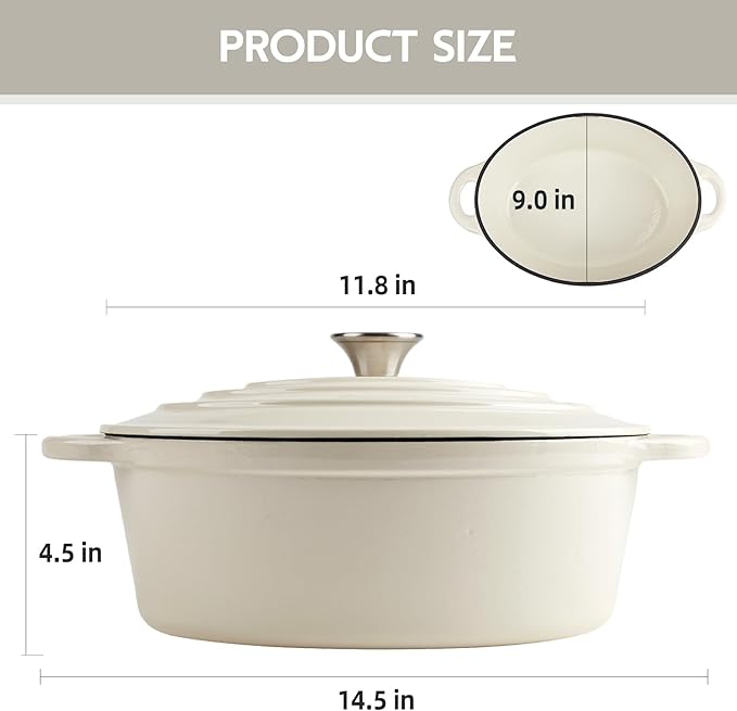 5.5 Quart Oval Enameled Cast Iron Dutch Oven Pot with Lid, Oven Safe up to 550° F & Dishwasher Safe, Sturdy Dutch Oven Cookware