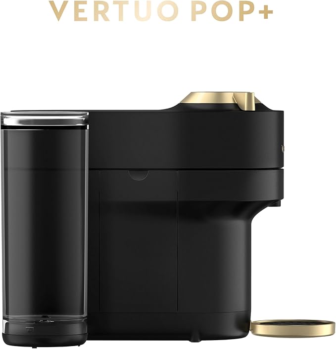 Nespresso Festive Vertuo Pop+ Coffee and Espresso Maker by Breville, Matte Black Gold, 37.2 Fl Oz capacity
