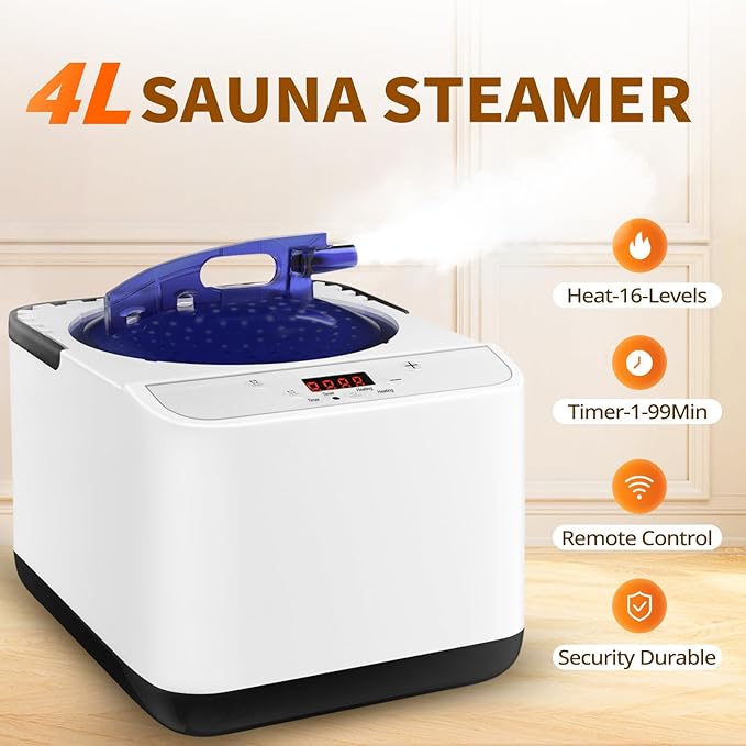 4 Liter Sauna Steamer Machine, 1500W Portable Steam Generator, Spa Machine, Timer Display for Body Detox, with Remote Control, Steam Cup, Home Spa Sauna Accessories