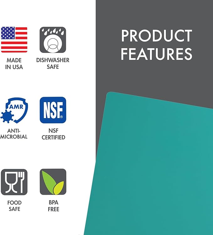 Dexas NSF Certified Polysafe Pastry Board, 16 x 20 inches, Reversible Kitchen Cutting Board, Teal Green