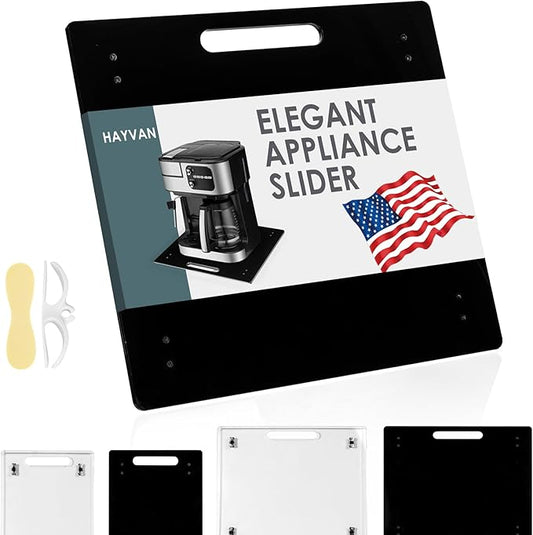 HAYVAN Acrylic Sliding Tray for Coffee Maker & Heavy Kitchen Appliances - Appliance Slider with Silent Wheels Slides Easily from Under The Cabinet - Countertop Space Save (Black, 14” W x 13”D)