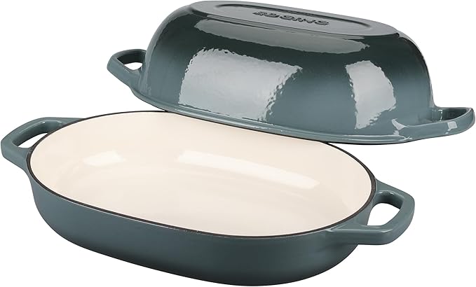 Enameled Cast Iron Oval Dutch Oven Pot with Lid, Dutch Oven for Sourdough Bread Baking, Oval Bread Pan, Bread Oven, Bread Dutch Oven, 7qt, Slateblue